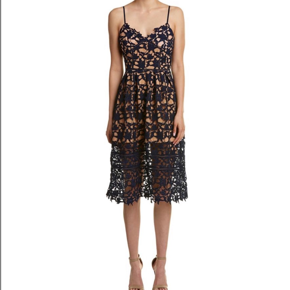 Few Moda || Navy Blue Lace Dress with Underline